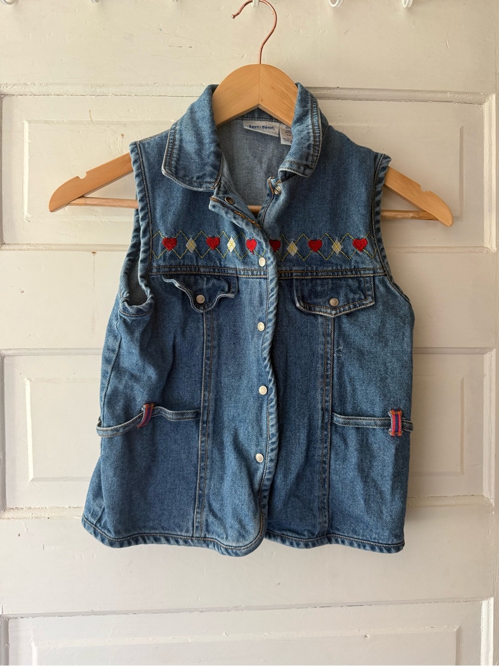Vintage Kids Jet Set Denim Vest with Heart Embroidery